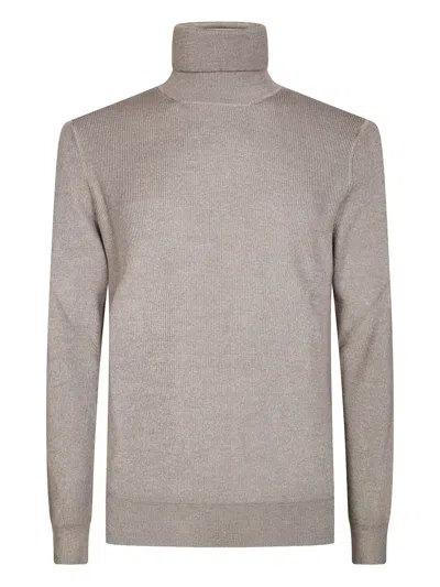 Tagliatore Fine Knit Black Turtleneck Sweater With High Collar In Gray