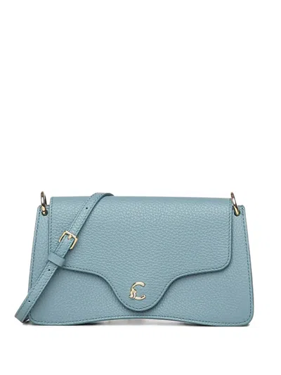 Coccinelle Logo-embroidered Shoulder Bag In Blue