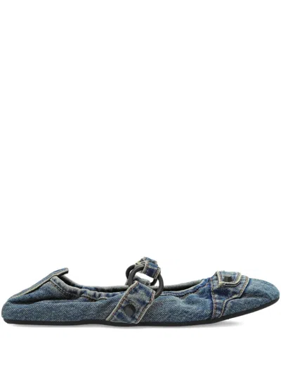 Balenciaga Denim Ballerina Shoes Buckle Detail In Blue
