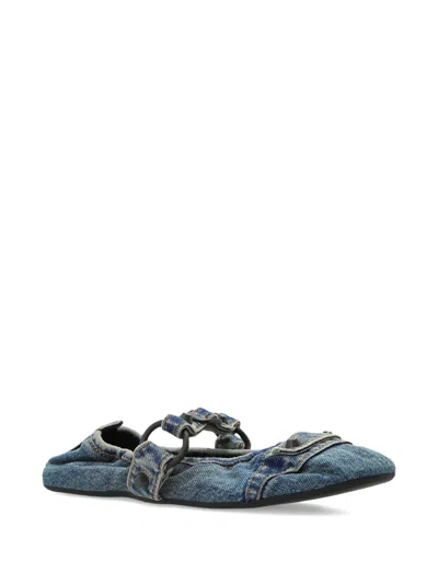 Balenciaga Denim Ballerina Shoes Buckle Detail In Blue