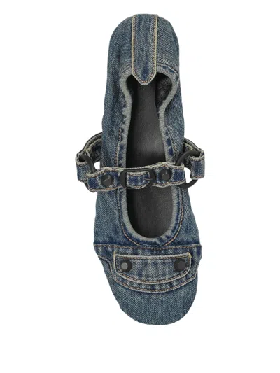Balenciaga Denim Ballerina Shoes Buckle Detail In Blue