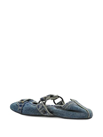 Balenciaga Denim Ballerina Shoes Buckle Detail In Blue