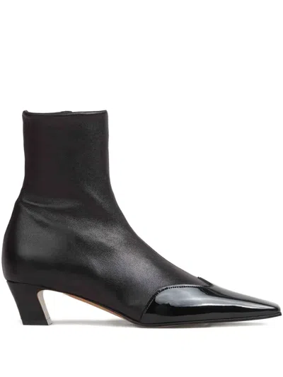 Khaite Pointed Toe Ankle Boots With Smooth Lamb Leather In Black