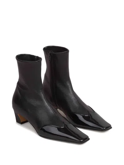 Khaite Pointed Toe Ankle Boots With Smooth Lamb Leather In Black