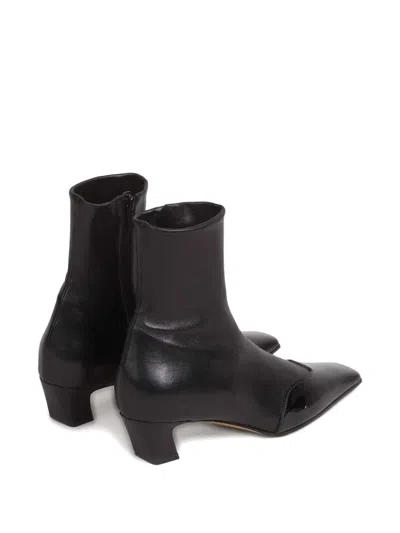 Khaite Pointed Toe Ankle Boots With Smooth Lamb Leather In Black