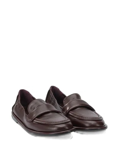 Pomme D'or Bordeaux Leather Loafers In Red