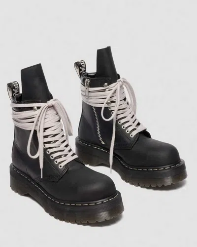 Dr. Martens Steel Toe Quad Rick Owens Wraparound Lace Leather Platform Boots In Black