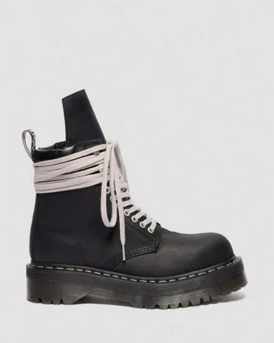 Dr. Martens Steel Toe Quad Rick Owens Wraparound Lace Leather Platform Boots In Black