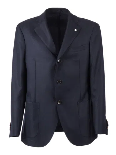 Luigi Bianchi Tailored Grey Virgin Wool Jacket With Notched Lapel In Blue