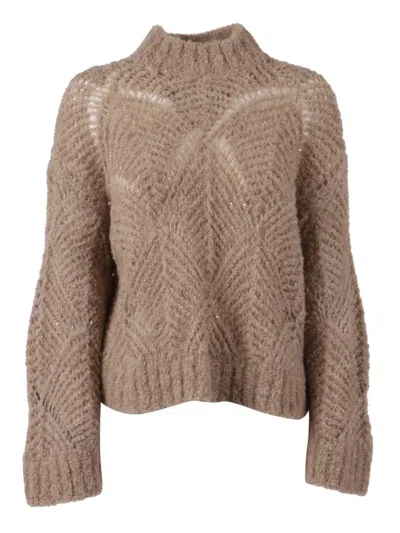 Antonelli Long-sleeved Knitted Sweater In Brown
