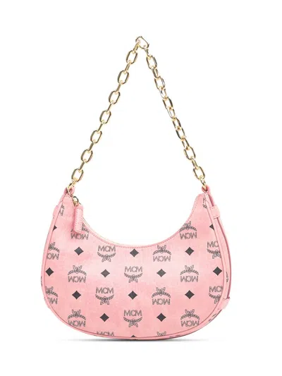 Mcm Small Aren Monogram Crescent Hobo Bag In Pink