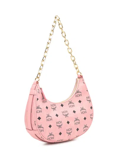 Mcm Small Aren Monogram Crescent Hobo Bag In Pink