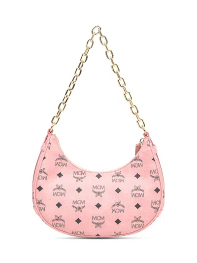 Mcm Small Aren Monogram Crescent Hobo Bag In Pink