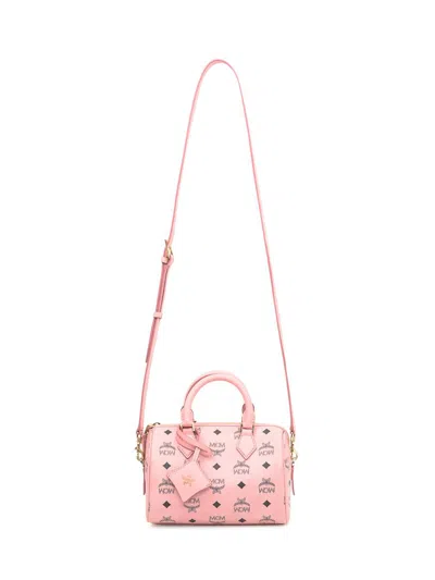 Mcm Structured Top Handle Handbag With Detachable Strap In Pink