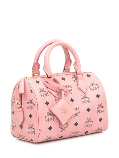 Mcm Structured Top Handle Handbag With Detachable Strap In Pink