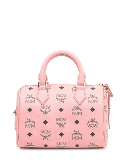 Mcm Structured Top Handle Handbag With Detachable Strap In Pink