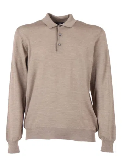 Fedeli Long-sleeve Polo Shirt In Brown
