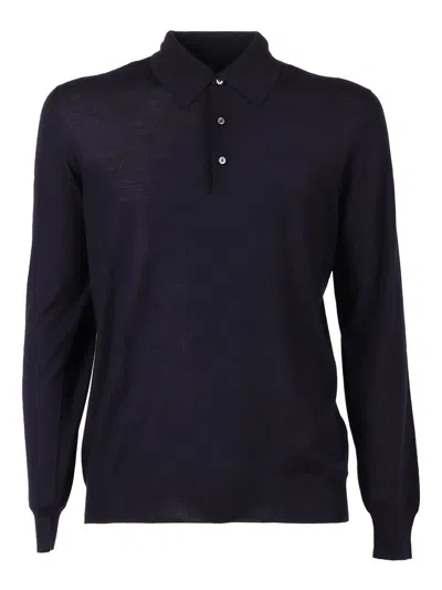 Fedeli Polo-style Long-sleeved Knitted Sweater In Blue