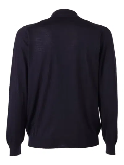 Fedeli Polo-style Long-sleeved Knitted Sweater In Blue