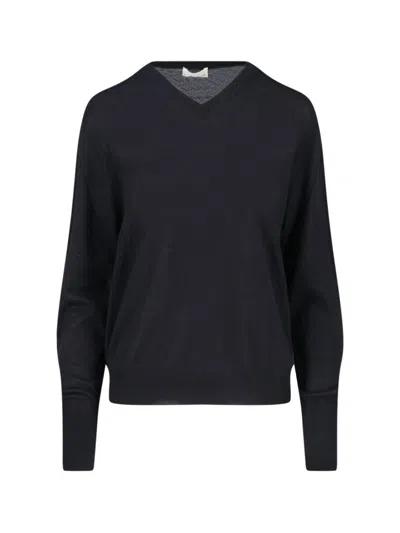 Ma'ry'ya Classic Black Knit Sweater With Round Neckline In Black