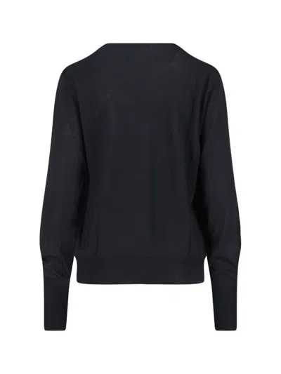 Ma'ry'ya Classic Black Knit Sweater With Round Neckline In Black