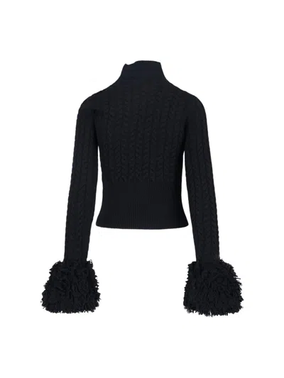 Patou Sweater With Fringes In Wool And Cashmere In Black