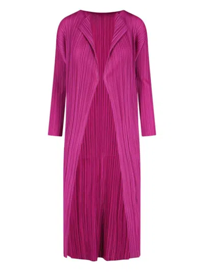 Issey Miyake Long Plissé Cardigan In Purple