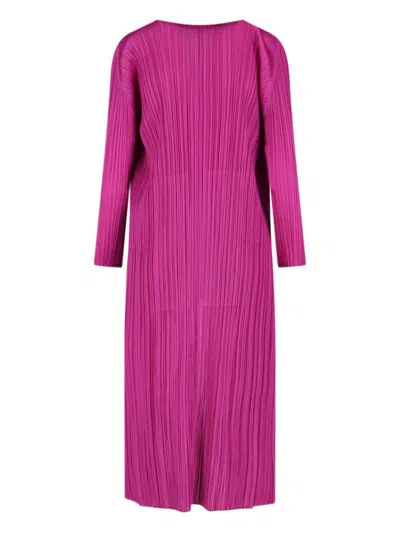 Issey Miyake Long Plissé Cardigan In Purple