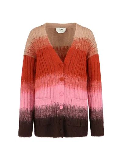 Fendi Gradient Knit Cardigan Featuring Front Pockets In Multi