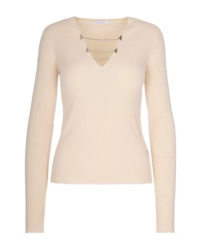 Patrizia Pepe Essential White Chain Fitted Sweater In Neutral
