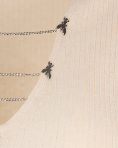 Patrizia Pepe Essential White Chain Fitted Sweater In Neutral