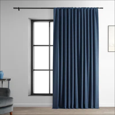 Half Price Drapes Dark Blue Extra Wide Performance Linen Hotel Blackout Curtain In Blue
