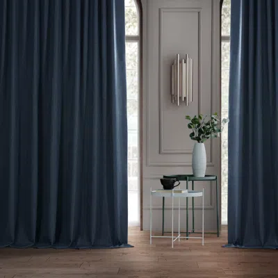 Half Price Drapes Dark Blue Extra Wide Performance Linen Hotel Blackout Curtain In Blue