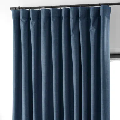 Half Price Drapes Dark Blue Extra Wide Performance Linen Hotel Blackout Curtain In Blue