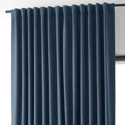 Half Price Drapes Dark Blue Extra Wide Performance Linen Hotel Blackout Curtain In Blue