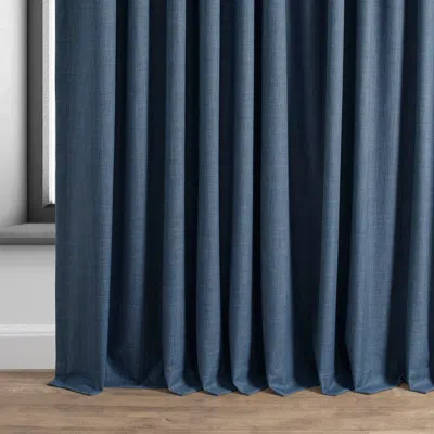 Half Price Drapes Dark Blue Extra Wide Performance Linen Hotel Blackout Curtain In Blue