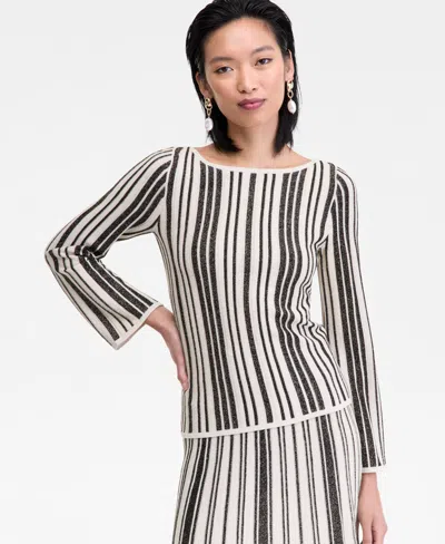 Inc International Concepts Women's Metallic Stripe Boat-neck Sweater, Macy's Exclusive In Black