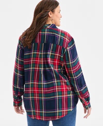 Style & Co Plus Size Sarah Plaid Perfect Shirt, Macy's Exclusive In Red