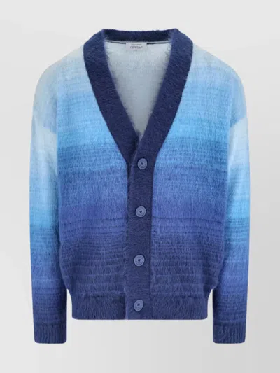 Off-white Gradient Crewneck Sweater With Ribbed Cuffs And Hem In Blue