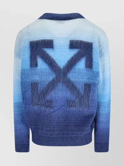Off-white Gradient Crewneck Sweater With Ribbed Cuffs And Hem In Blue