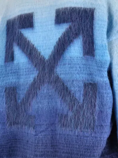 Off-white Gradient Crewneck Sweater With Ribbed Cuffs And Hem In Blue