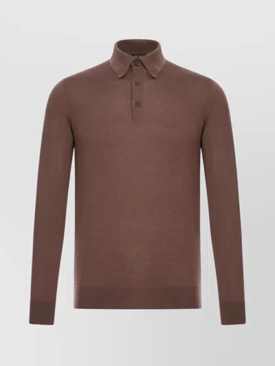 Zegna Long Sleeve Turtleneck Polo Knitwear In Brown