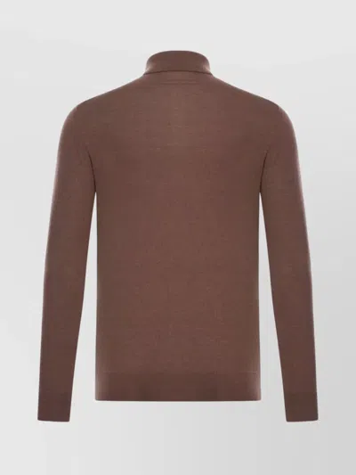 Zegna Long Sleeve Turtleneck Polo Knitwear In Brown