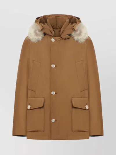 Woolrich Arctic Anorak In Ramar Cloth With Removable Fur In Brown