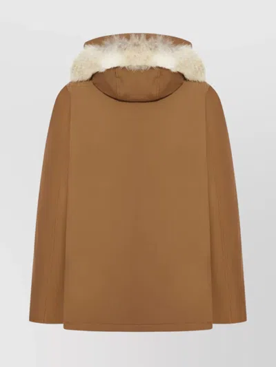 Woolrich Arctic Anorak In Ramar Cloth With Removable Fur In Brown