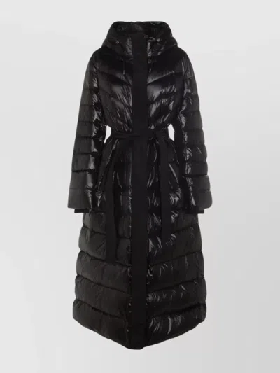 Mackage Long Hooded Quilted Down Jacket With Belt In Black
