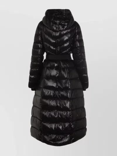 Mackage Long Hooded Quilted Down Jacket With Belt In Black