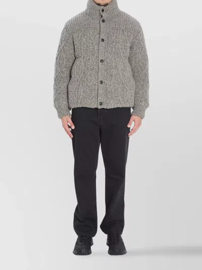 Moncler Cable Knit High Collar Cardigan In Gray