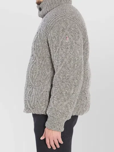 Moncler Cable Knit High Collar Cardigan In Gray