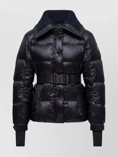 Moncler Puffer Jacket With Belted Waist And High Collar In Black